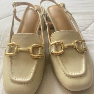 Cream Leather Slingback Loafers